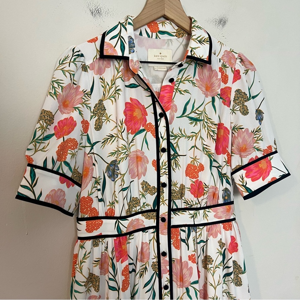 KATE SPADE- Picnic Perfect Blossom Fluid Shirtdress Spring Floral Preppy Church - Picture 4 of 10
